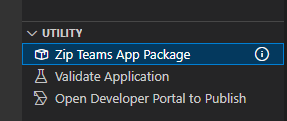Captura de pantalla que muestra la opción para comprimir el paquete de aplicación de Teams.